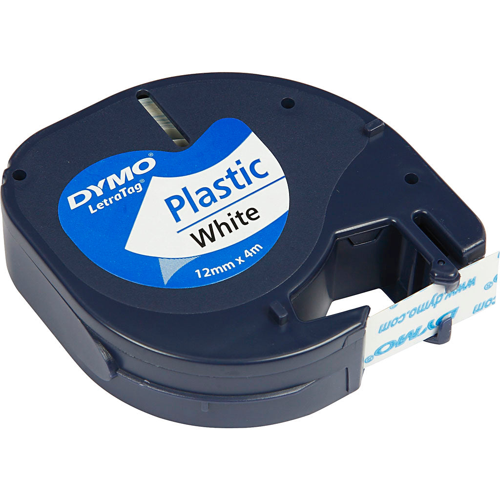 DYMO Plastic Tape, L: 4 M, W: 12 mm, white, 4 m/ 1 roll