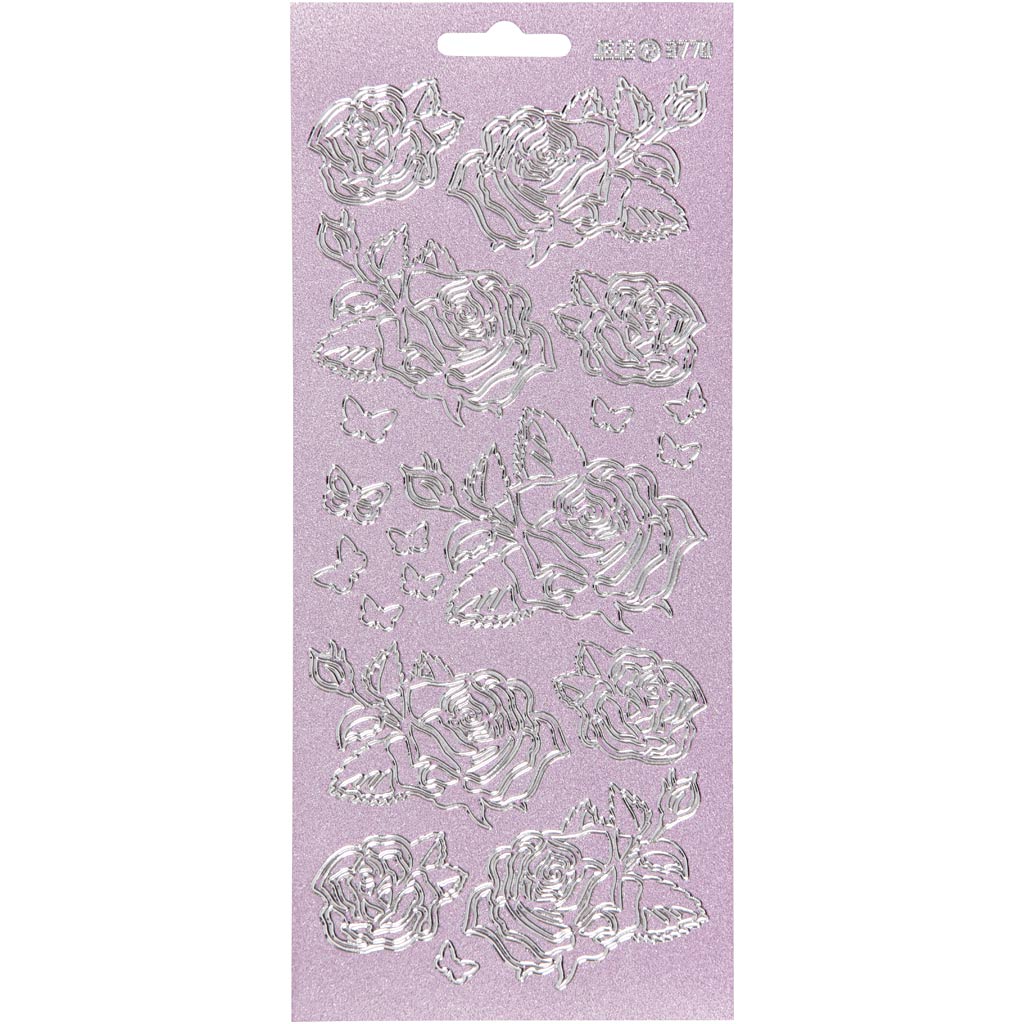 Stickers, roses, sheet 10x23 cm, silver, 1 sheet