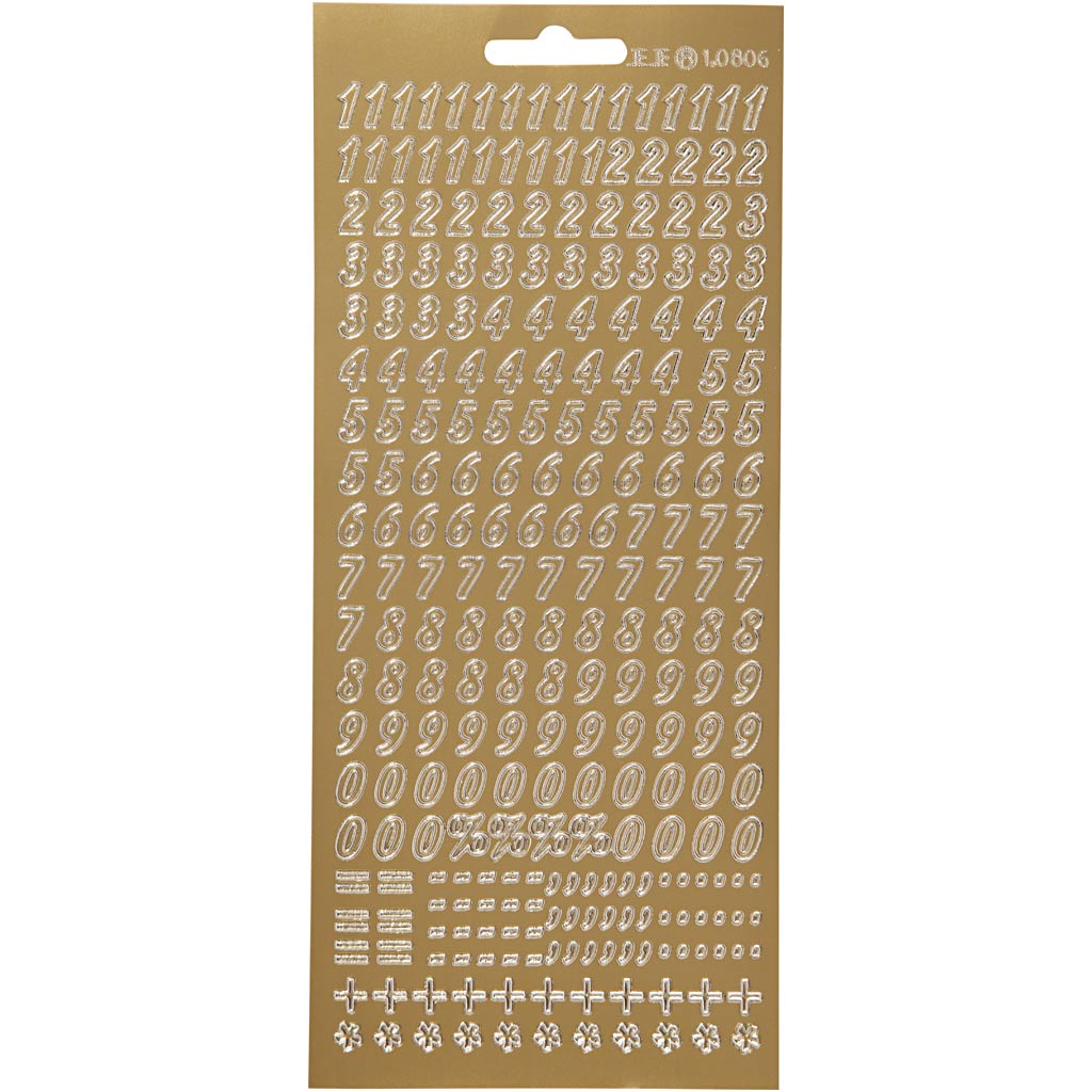 Stickers, numbers, sheet 10x23 cm, gold, 1 sheet