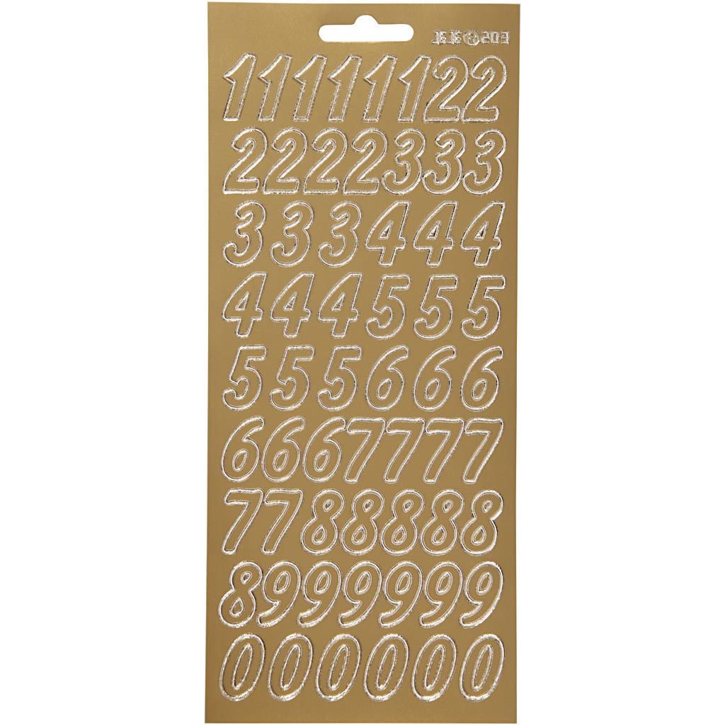 Stickers, numbers, sheet 10x23 cm, gold, 1 sheet