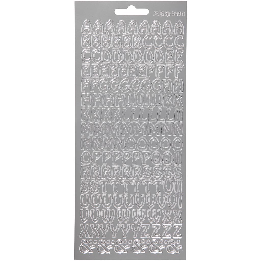 Stickers, alphabet, sheet 10x23 cm, silver, 1 sheet