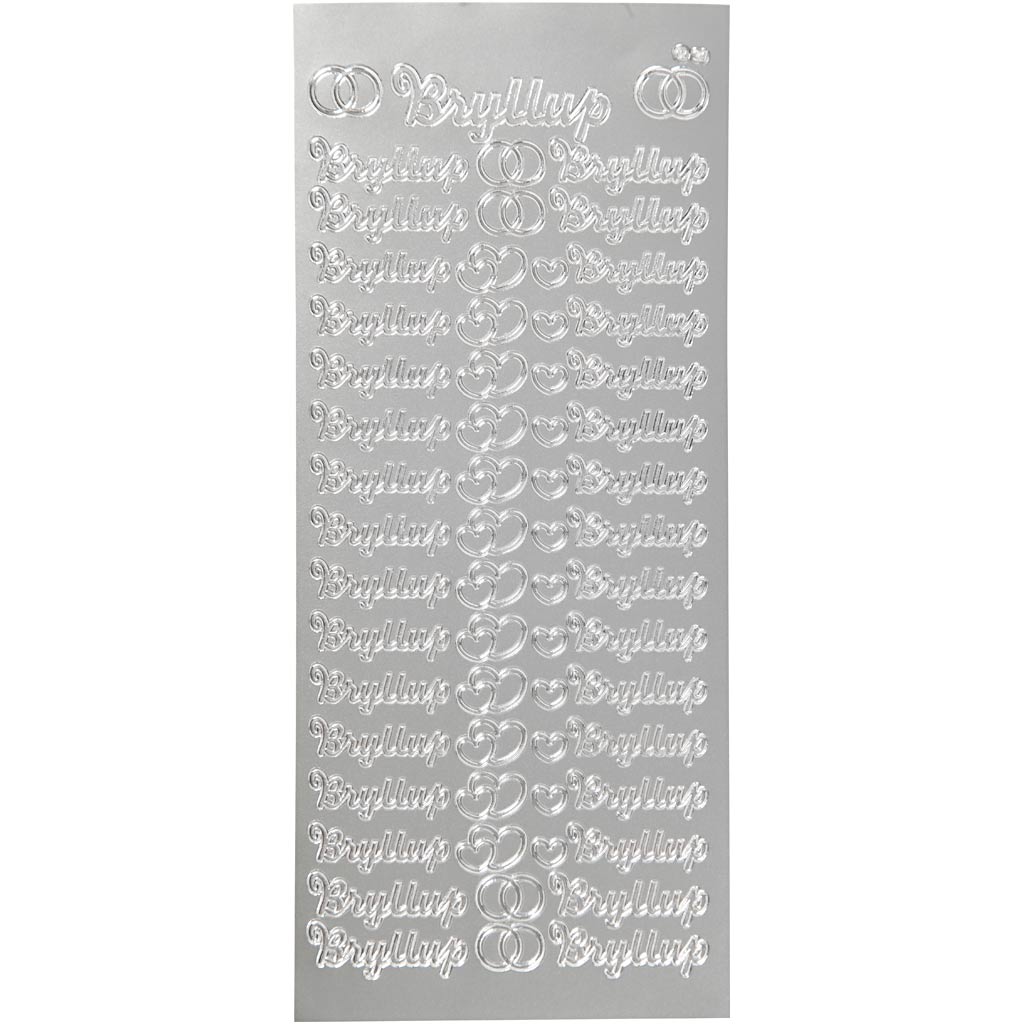 Stickers, bryllup, sheet 10x23 cm, silver, 1 sheet