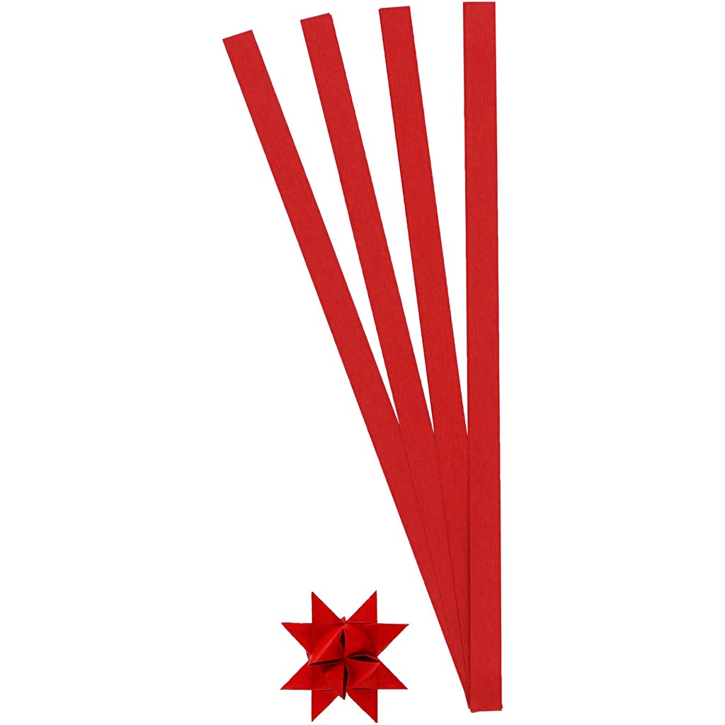 Paper Star Strips, L: 45 cm, W: 10 mm, dia. 4,5 cm, red, 100 strips