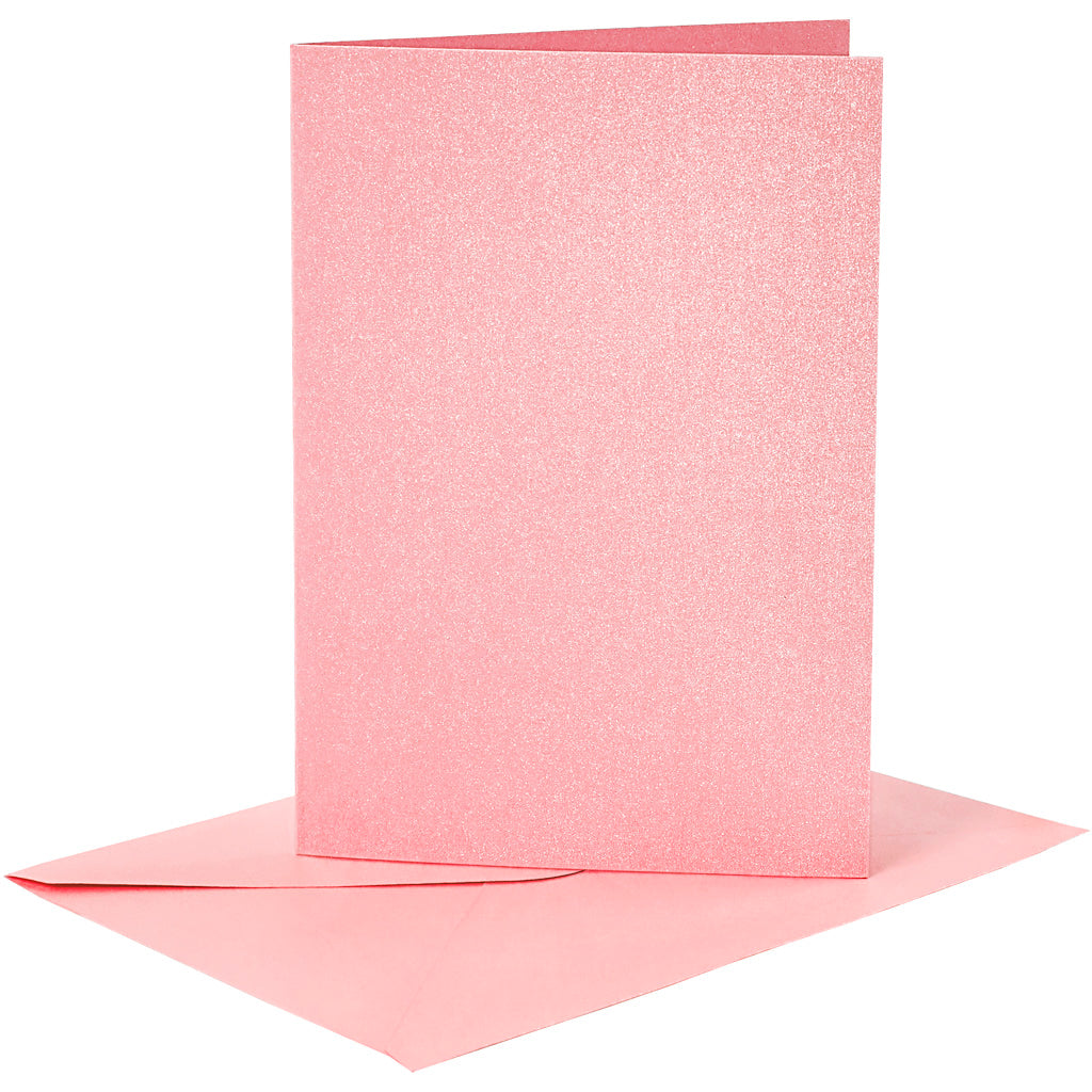 Cards and Envelopes, card size 10,5x15 cm, envelope size 11,5x16,5 cm, mother of pearl, 120+210 g, rose, 4 set