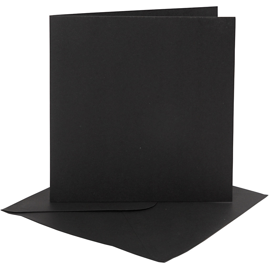 Cards and envelopes, card size 15,2x15,2 cm, envelope size 16x16 cm, 230 g, black, 4 set