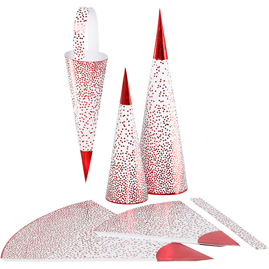 Cones, H: 18+28 cm, 120 g, red, white