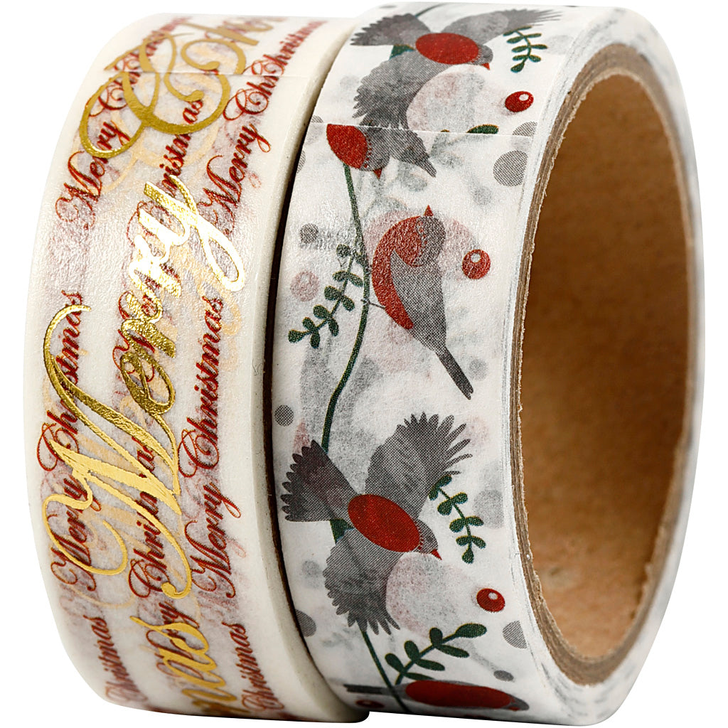 Washi Tape, words and birds - foil, W: 15 mm, 2x4 m