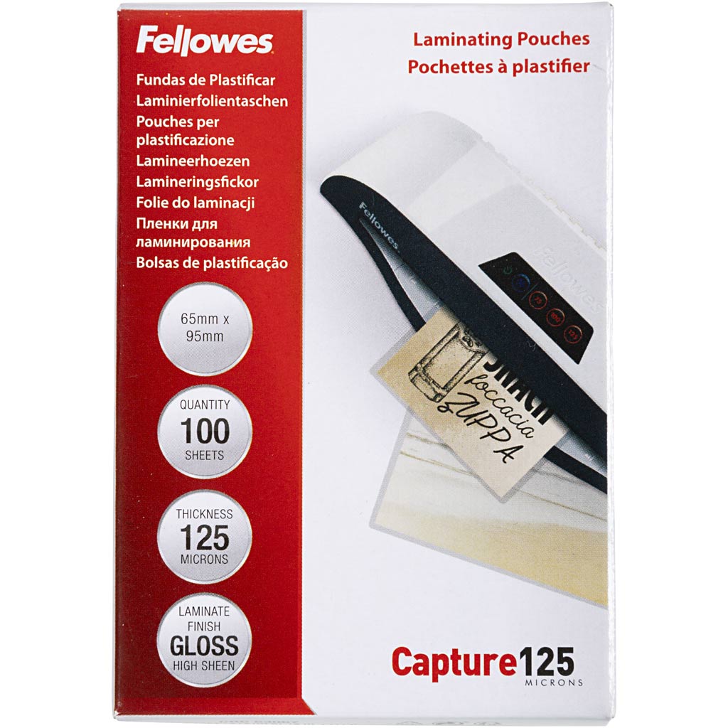 Lamination pouches, size 65x95 mm, thickness 125 my, clear, 100 pc