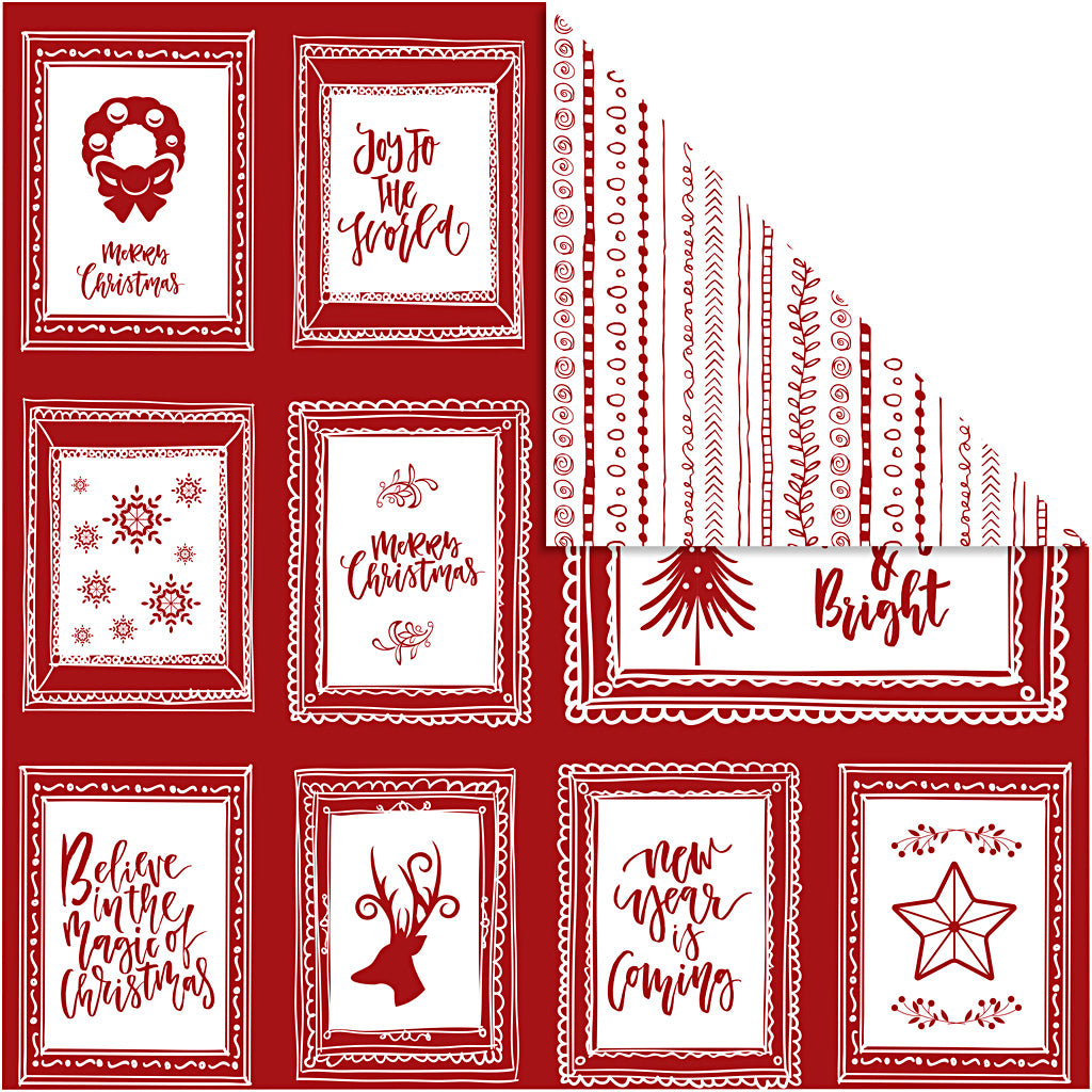 Design Paper, frames with text and doodles, sheet 30,5x30,5 cm, 180 g, 5 sheet