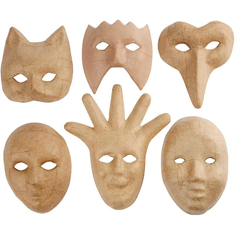 Masks, H: 12-21 cm, 6 pc