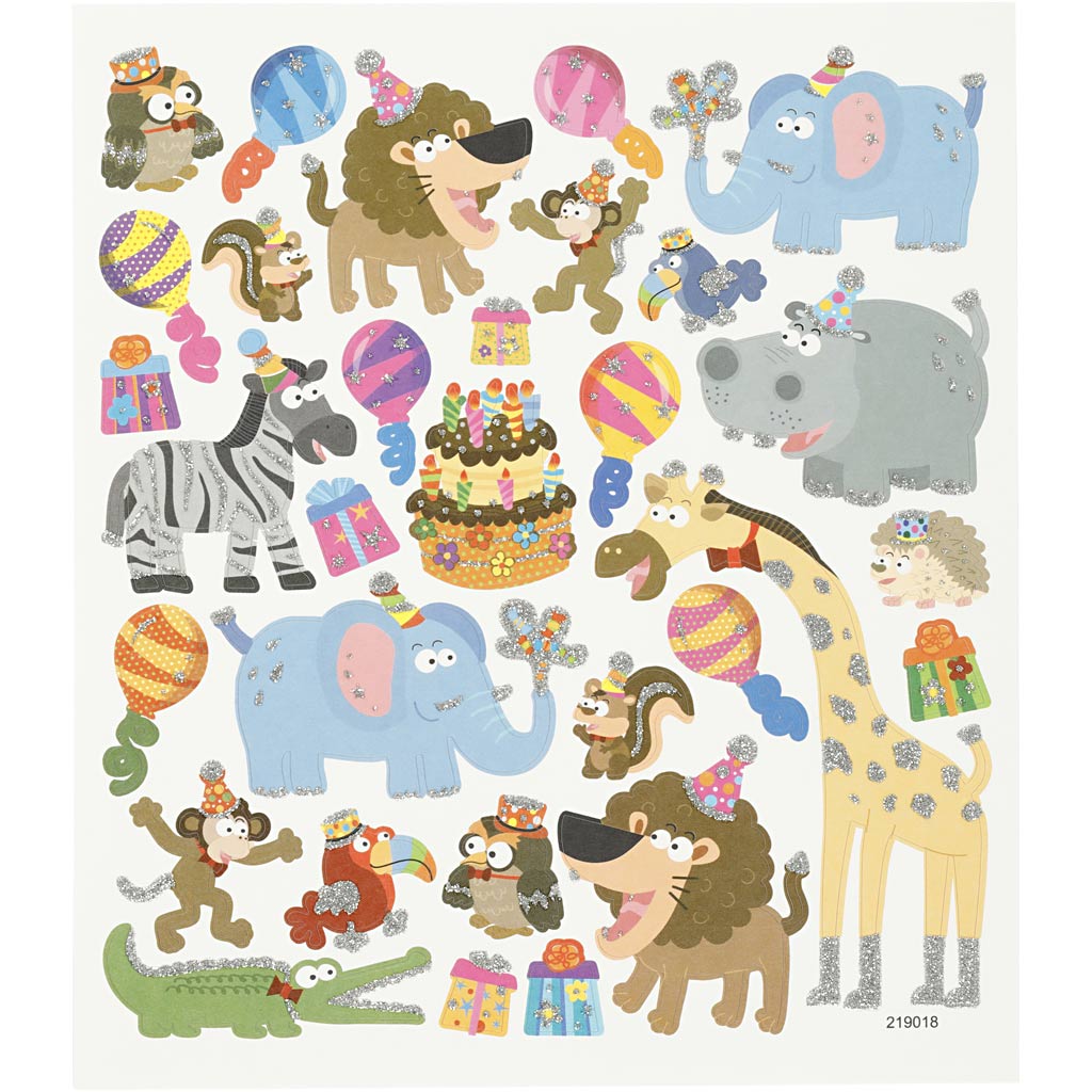 Stickers, animals birthday, sheet 15x16,5 cm, 1 sheet