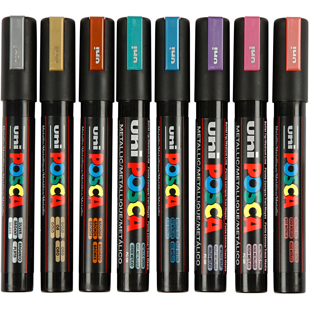 Posca Marker, no. PC-5M, line 2,5 mm, medium, metallic colours, 8 pc