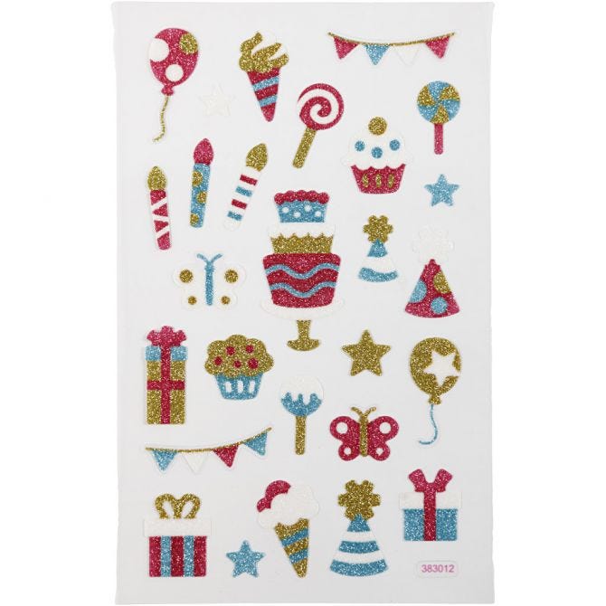 Glitter Stickers, birthday, sheet 10x16 cm, 1 sheet