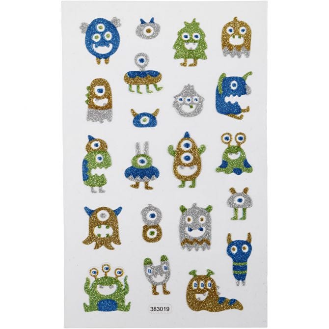 Glitter Stickers, aliens, sheet 10x16 cm, 1 sheet