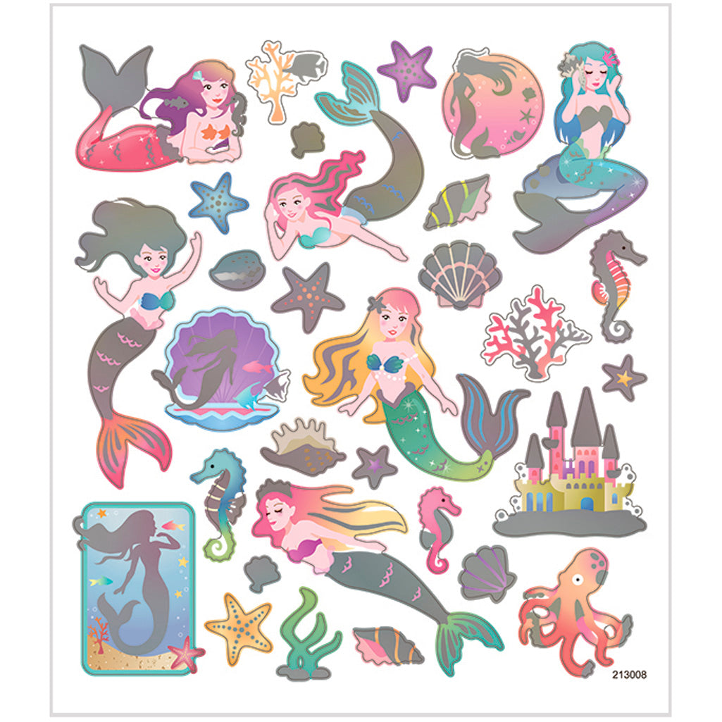 Stickers, mermaids, sheet 15x16,5 cm, ca. 32 pc, 1 sheet