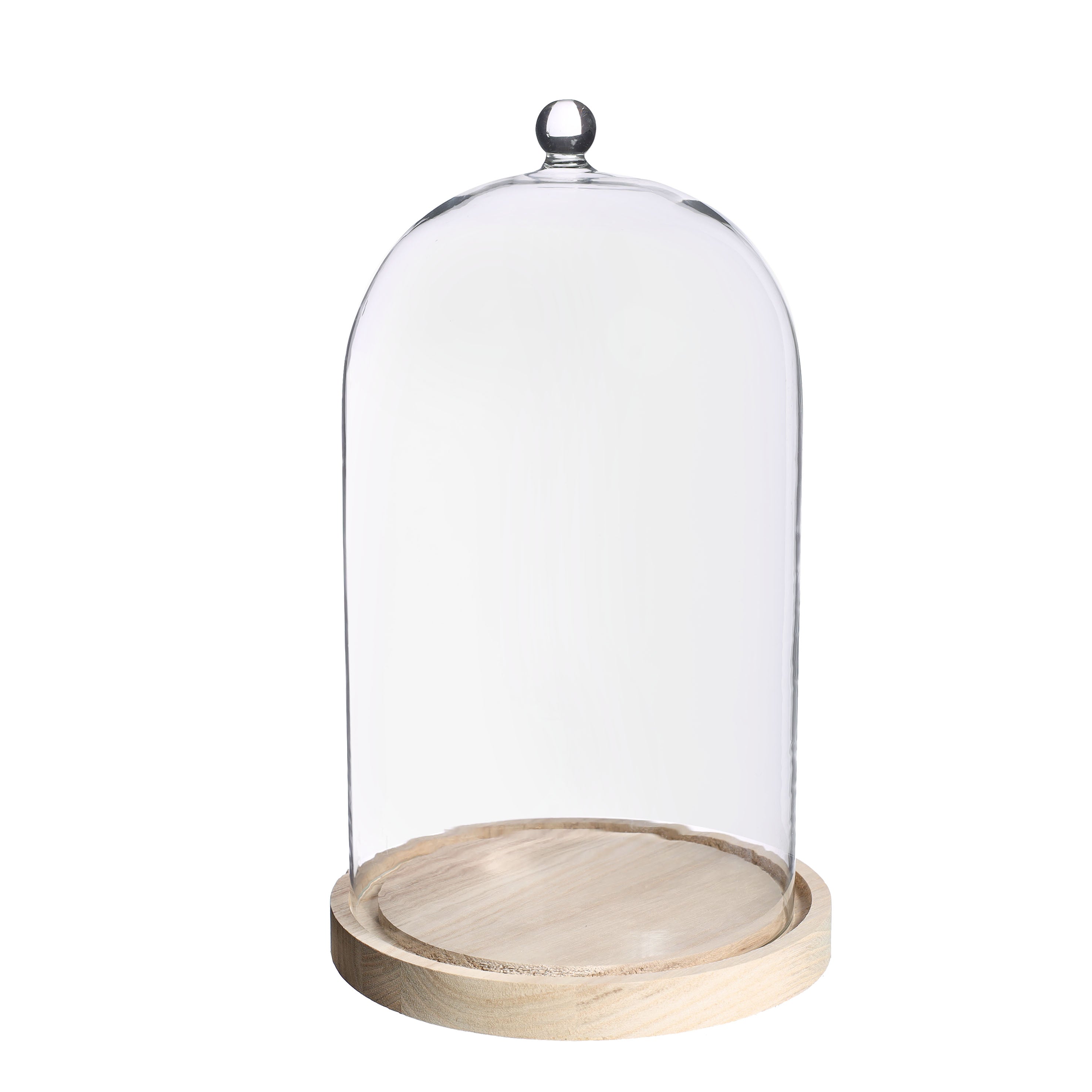 Glass dome with knob and wood base Ø17 h.28 cm (1 pc)