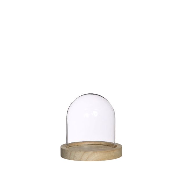 Glass Dome with Wooden Base Ø10cm and 10 cm tall (1 pc)