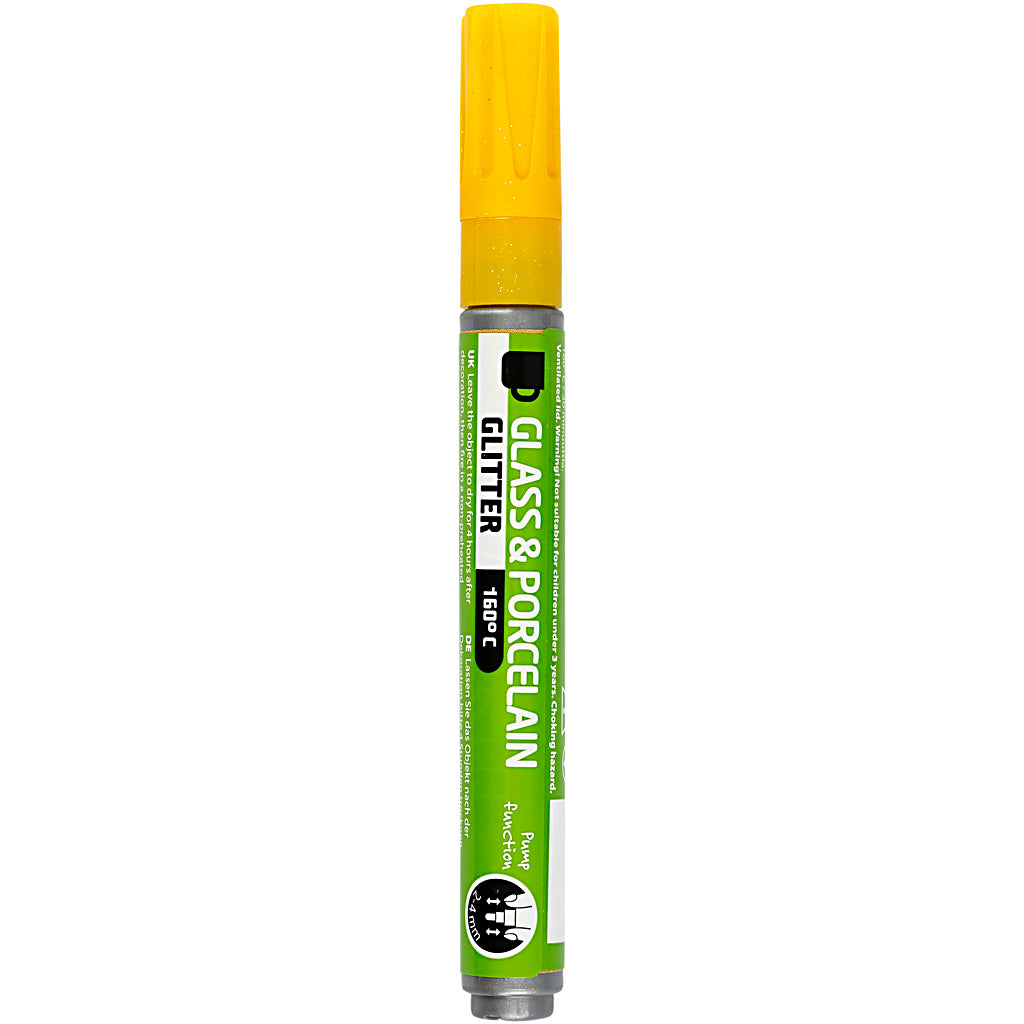 Glass & Porcelain Marker, glitter, line 2-4 mm, semi opaque, yellow