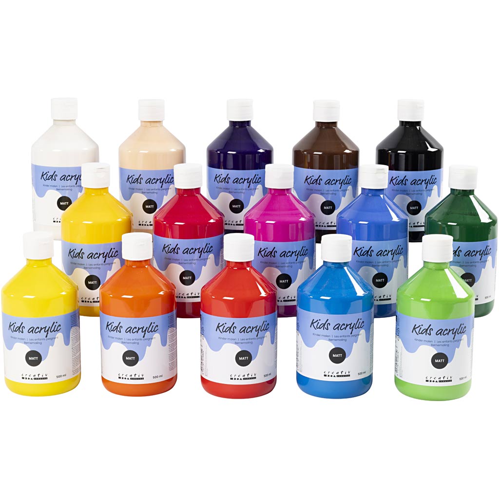 Acrylic Paint Matte, assorted colours, 15x500 ml