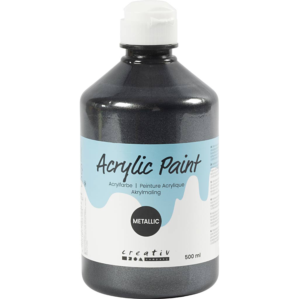 Acrylic Paint Metallic, metallic, black, 500 ml/ 1 bottle