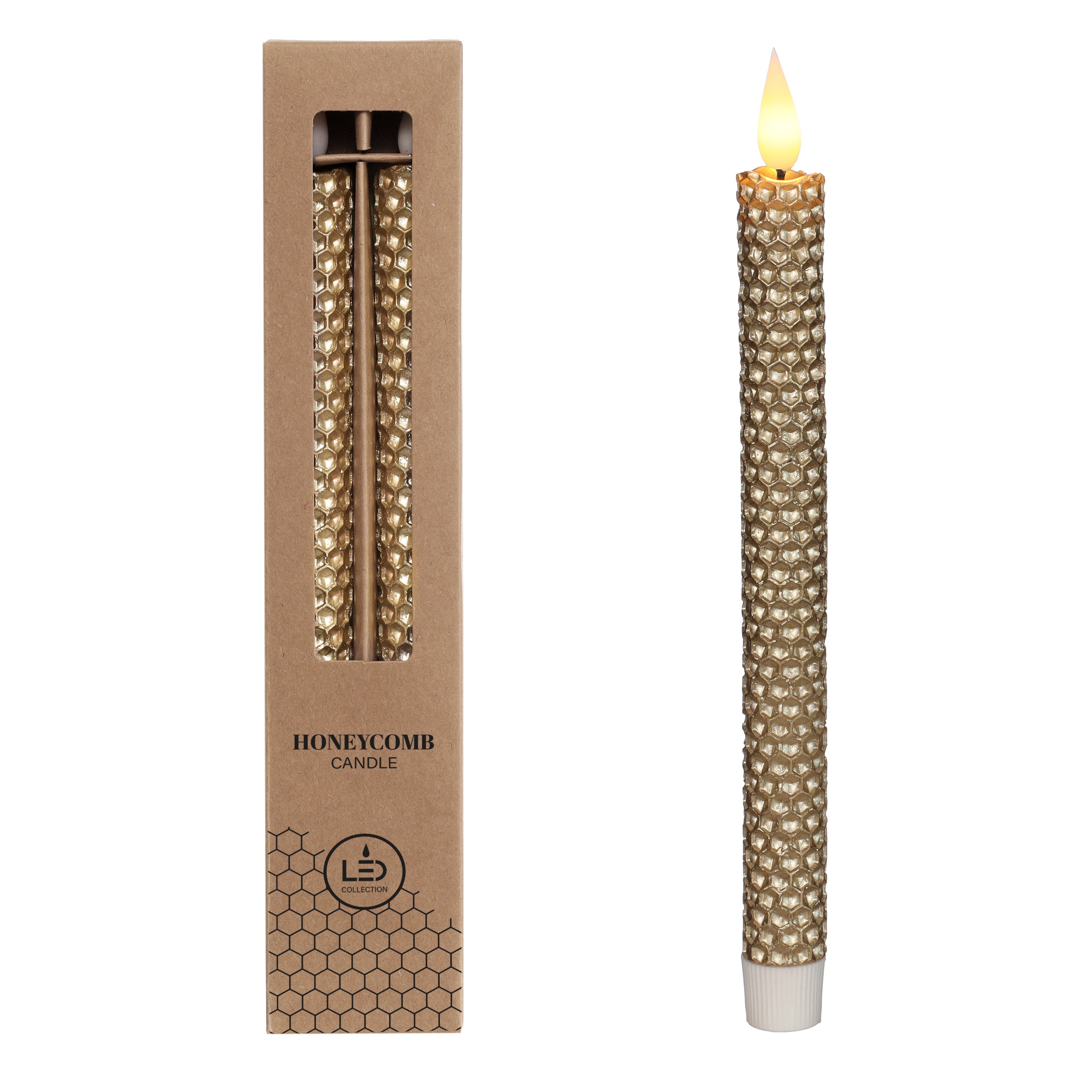 LED honeycomb candle Ø2.2 h. 25cm Gold (set 2 pcs)