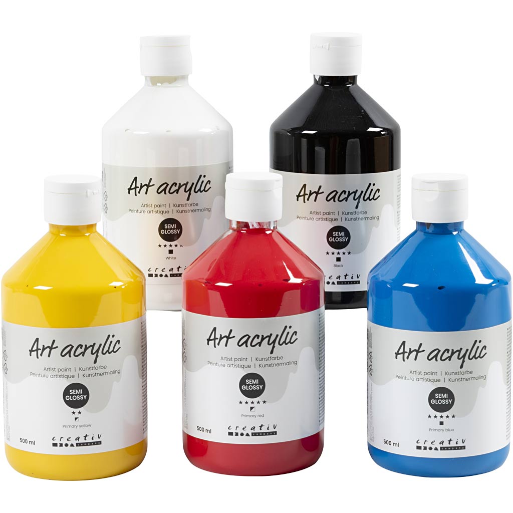 Art Acrylic, semi-glossy, primary colours, 5x500 ml