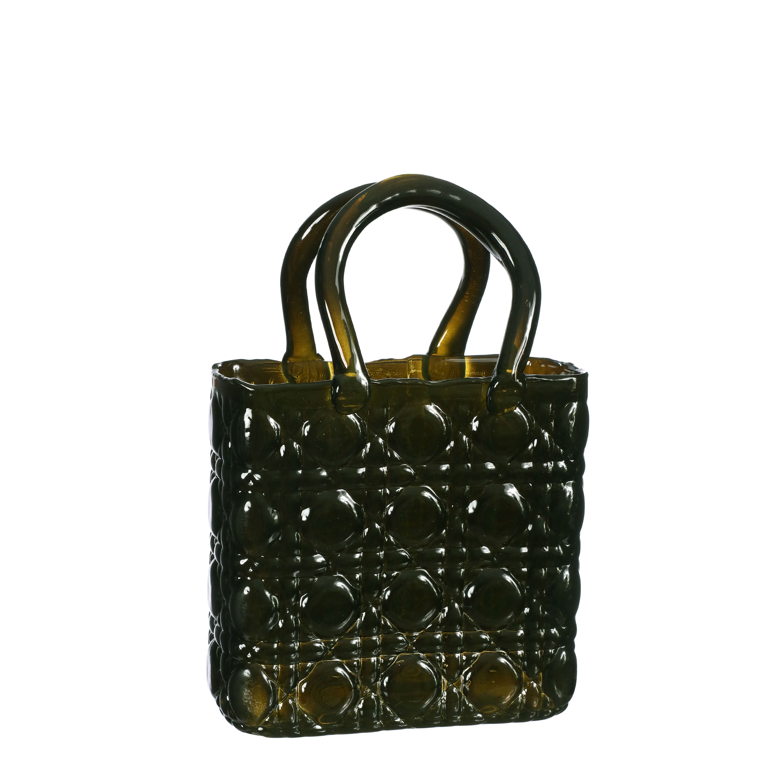 Handbag vase Elysee glass handle L.14 x W.9,5 x H.22 cm dark green (1 pc)