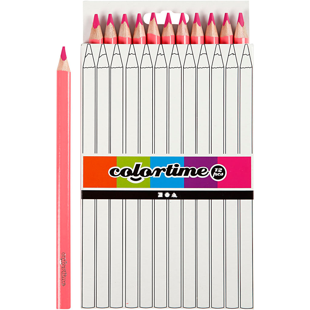 Colortime Colour Pencils, L: 17,45 cm, lead 5 mm, JUMBO, pink, 12 pc