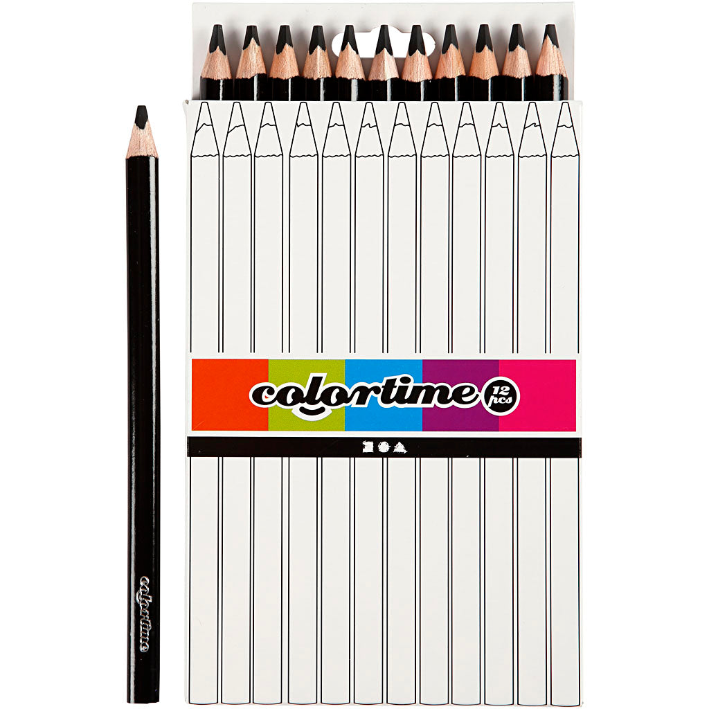 Colortime Colour Pencils, L: 17,45 cm, lead 5 mm, JUMBO, black, 12 pc
