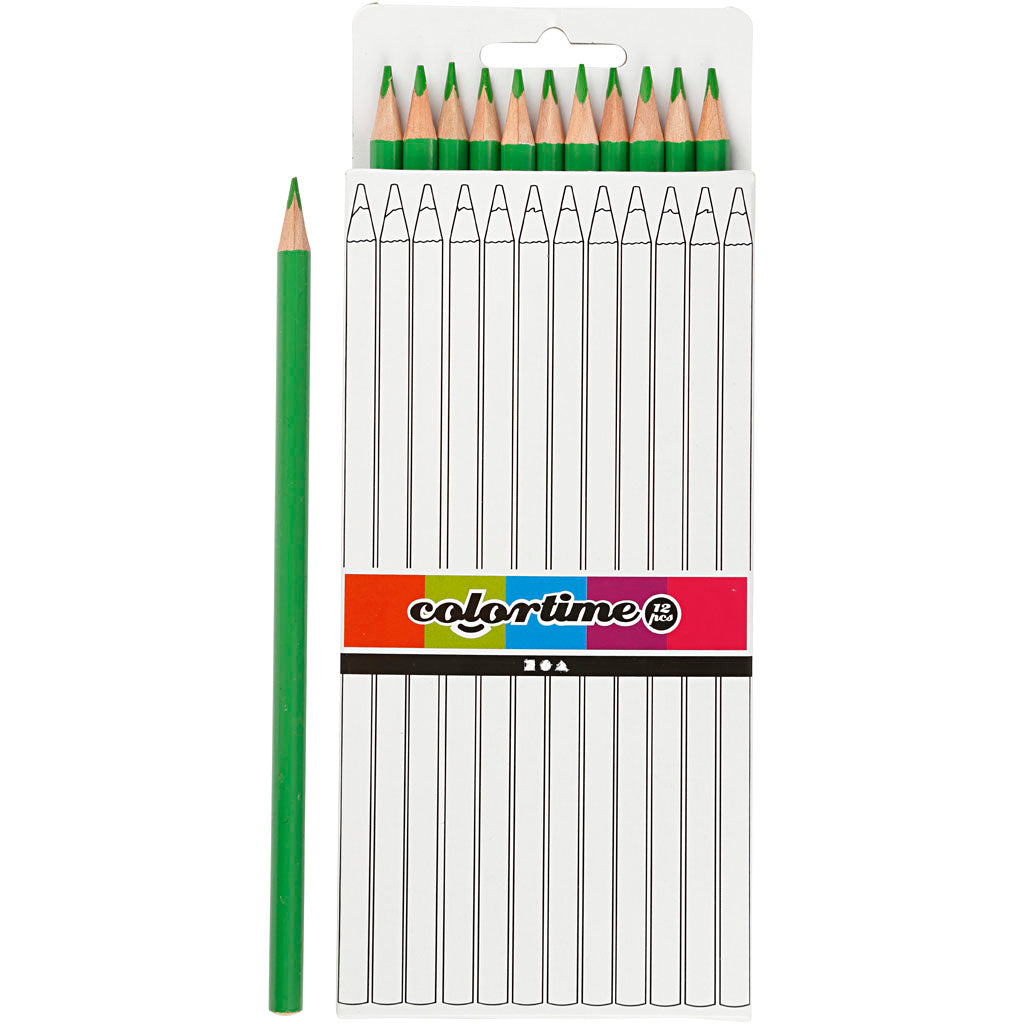 Colortime Colouring Pencils, L: 17 cm, lead 3 mm, light green, 12 pc
