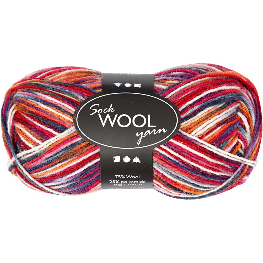 Sock Yarn, L: 200 M, blue/red harmony, 50 g/ 1 ball