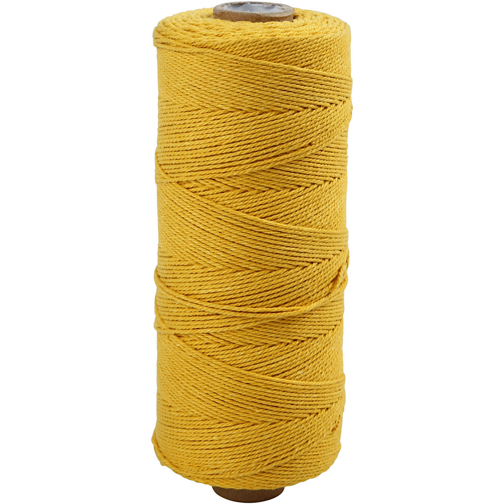 Macramé cord, L: 315 M, thickness 1 mm, Thin quality 12/12, yellow, 220 g/ 1 ball
