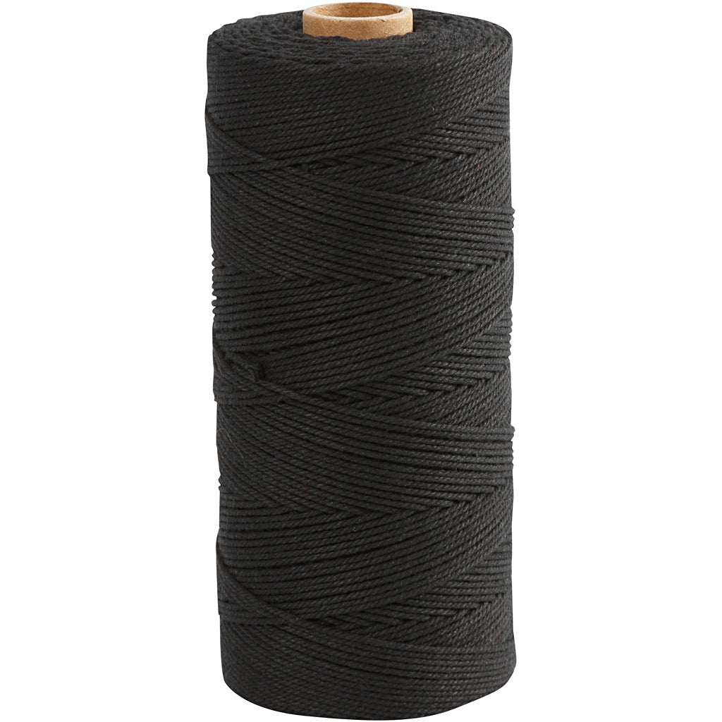 Macramé cord, L: 315 M, thickness 1 mm, Thin quality 12/12, black, 220 g/ 1 ball