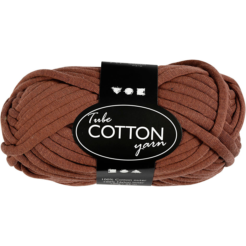 Cotton Tube Yarn, L: 45 M, needle 10-12, brown, 100 g/ 1 ball