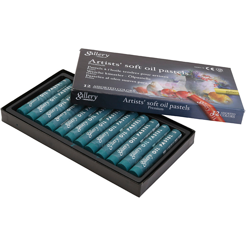 Gallery Oil Pastel, L: 7 cm, dia. 11 mm, thickness 11 mm, malachite green (180), 12 pc