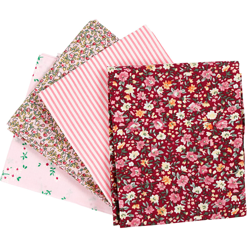 Patchwork Fabric, size 45x55 cm, 100 g, rose, 4 pc/ 1 bundle