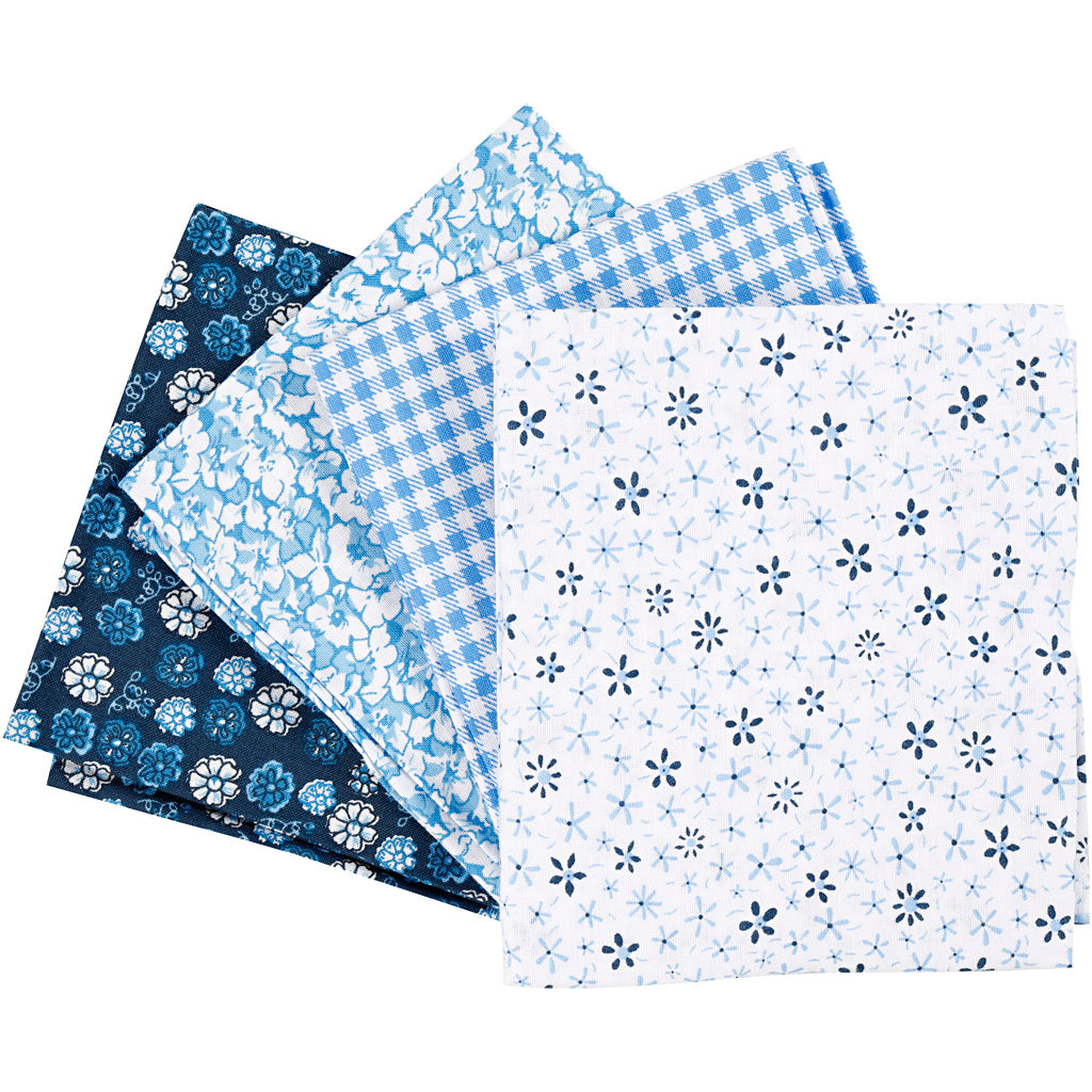 Patchwork Fabric, size 45x55 cm, 100 g, blue, 4 pc/ 1 bundle