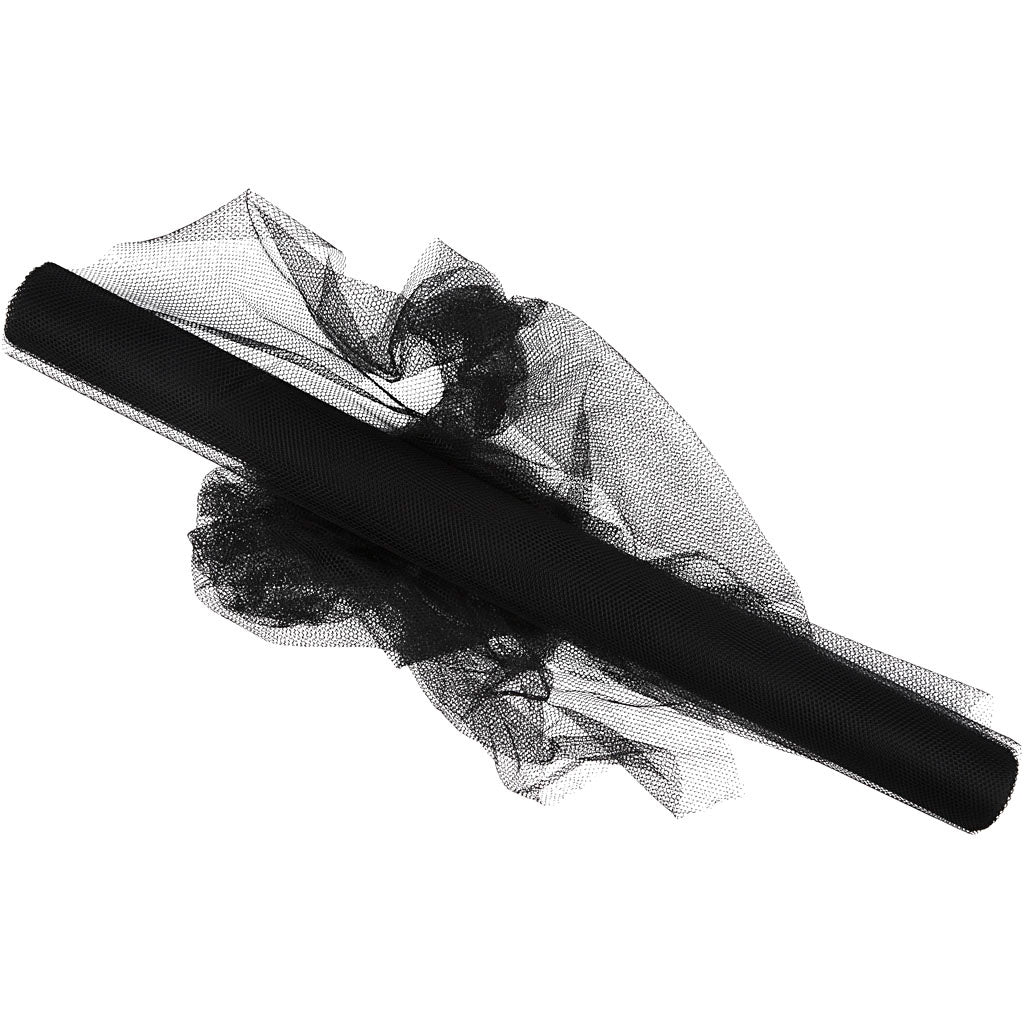 Tulle, W: 50 cm, black, 5 m/ 1 roll