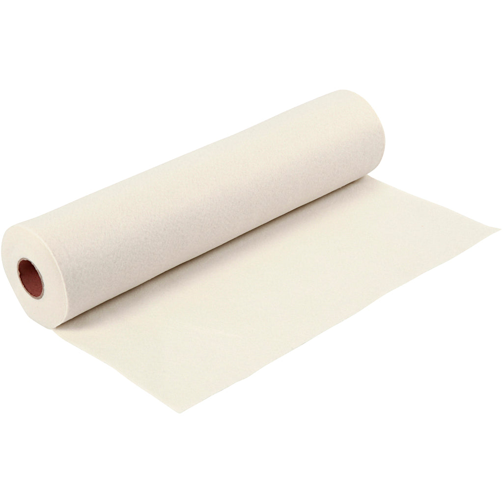 Craft felt, W: 45 cm, thickness 1,5-2 mm, 180-200 g, off-white, 5 m/ 1 roll