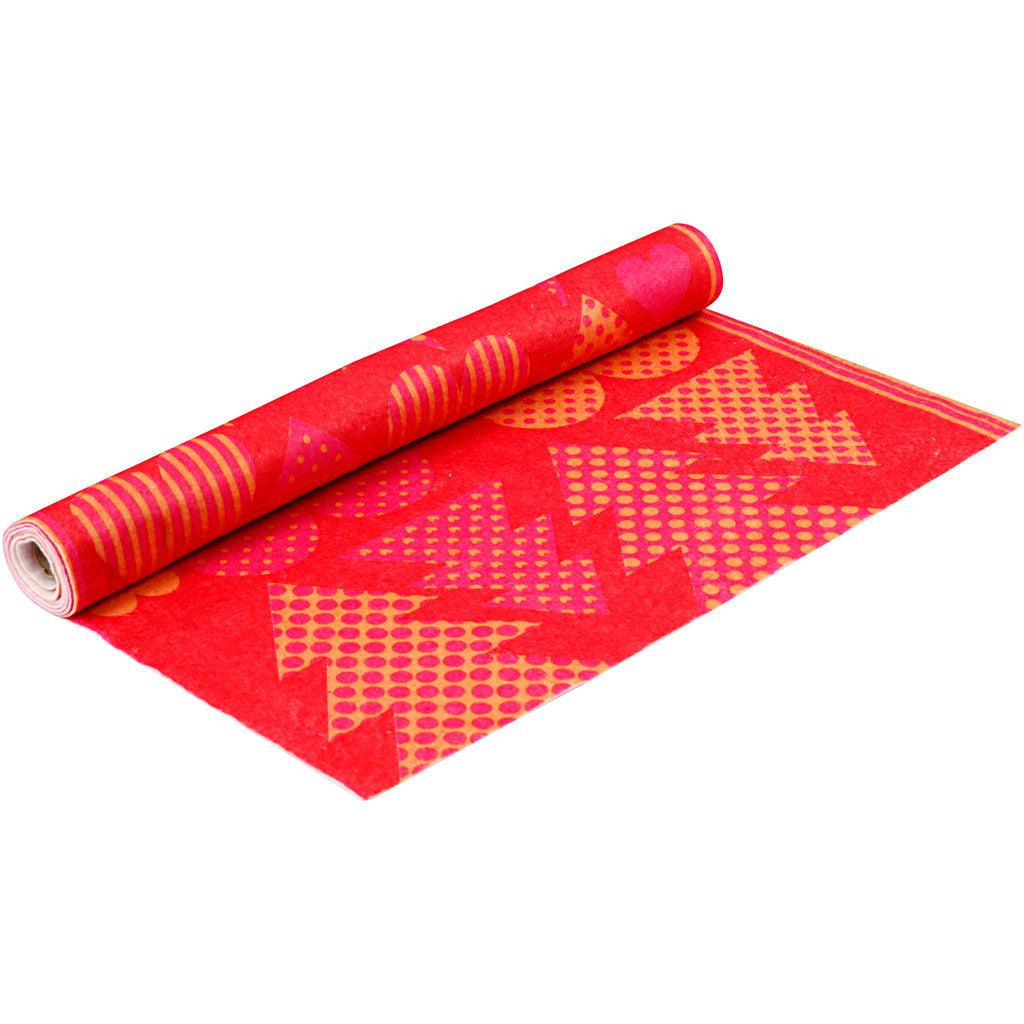 Motif Felt, W: 45 cm, thickness 1,5 mm, 180-200 g, orange, red, 1 m/ 1 roll