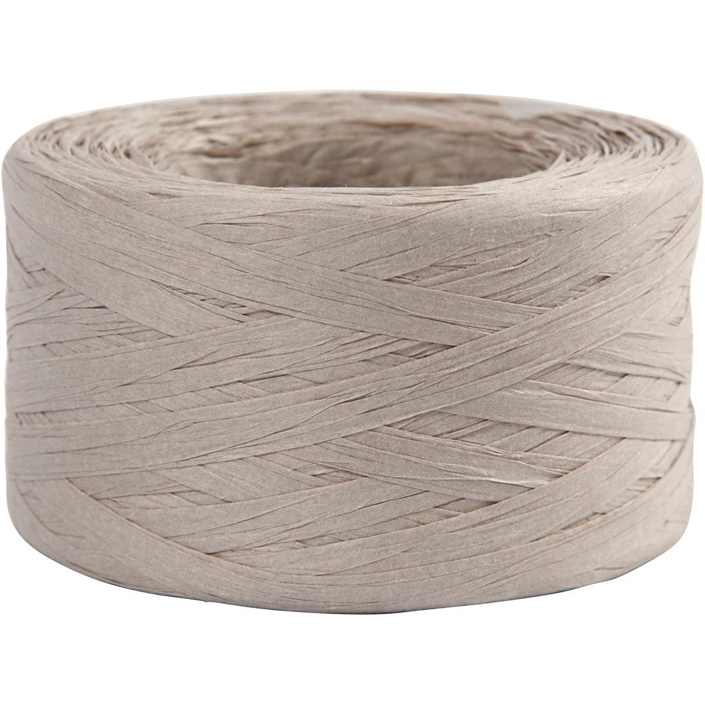 Paper Raffia Yarn, W: 7-8 mm, light grey, 100 m/ 1 roll