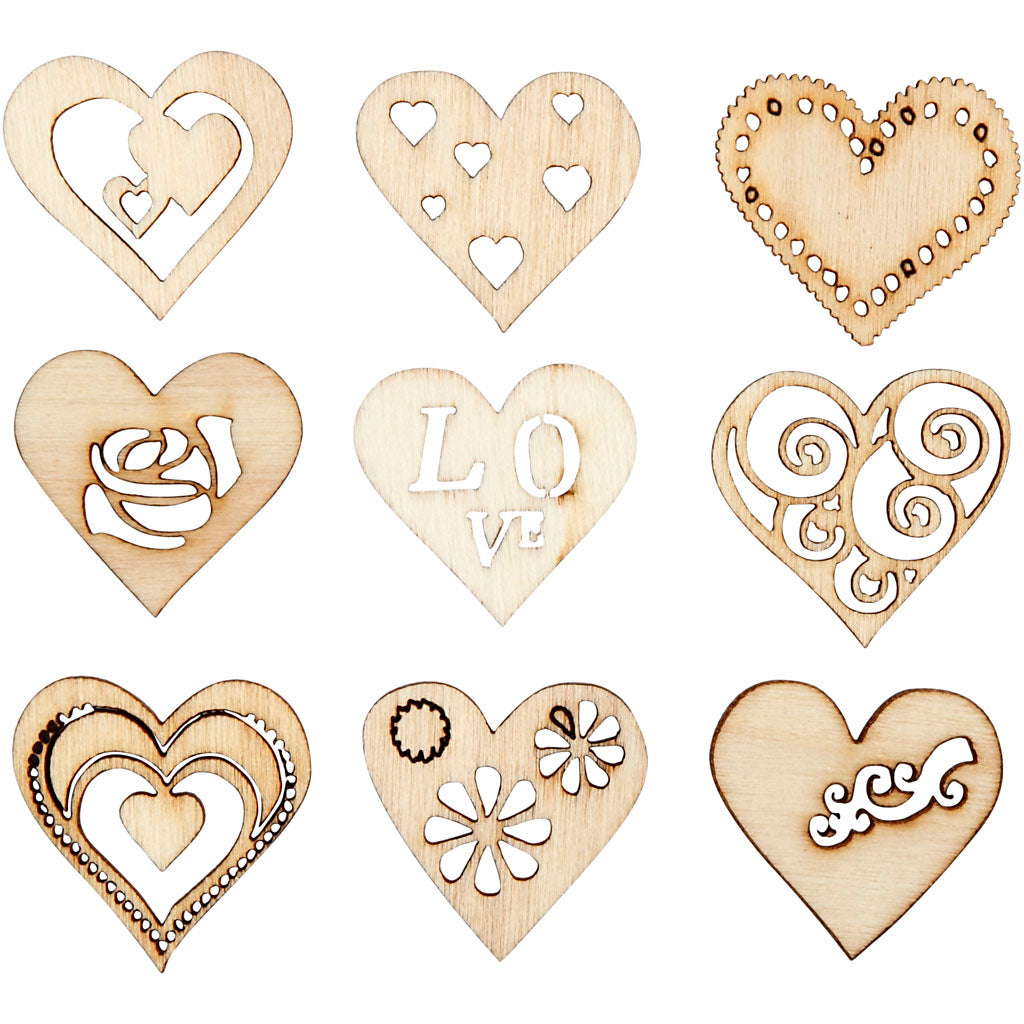 Wooden decorations, love, size 28 mm, 45 pc