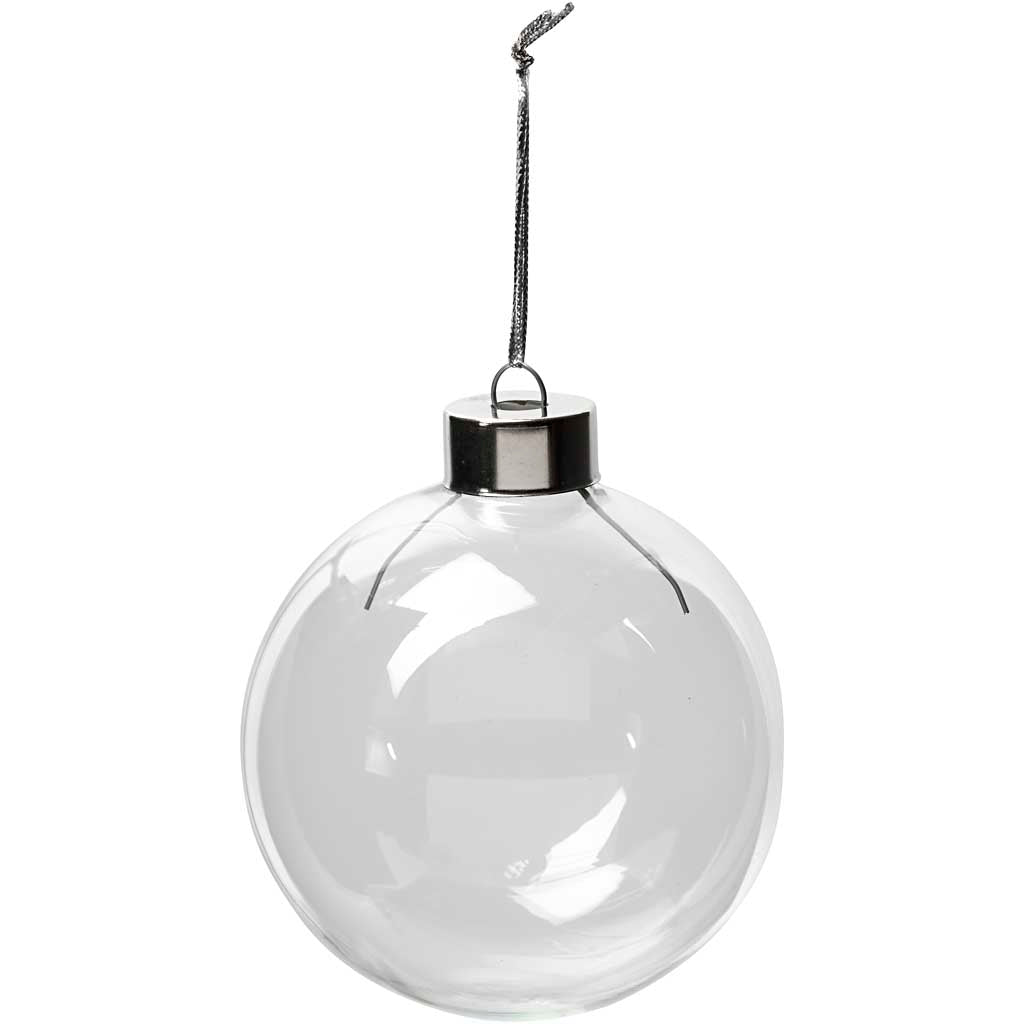 Glass Ornaments, H: 8,9 cm, dia. 7,9 cm, transparent, 6 pc