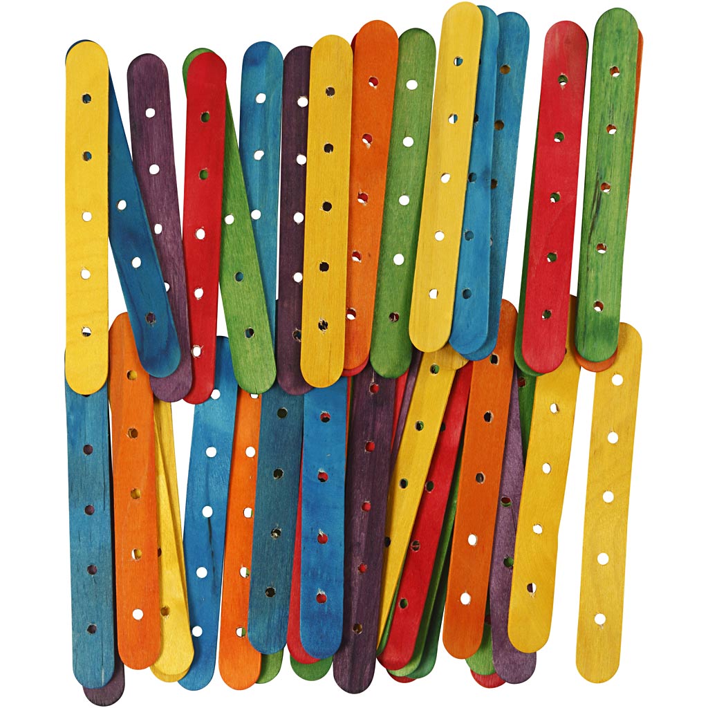 Construction sticks, L: 15 cm, W: 1,8 cm, hole size 4 mm, assorted colours, 500 asstd.
