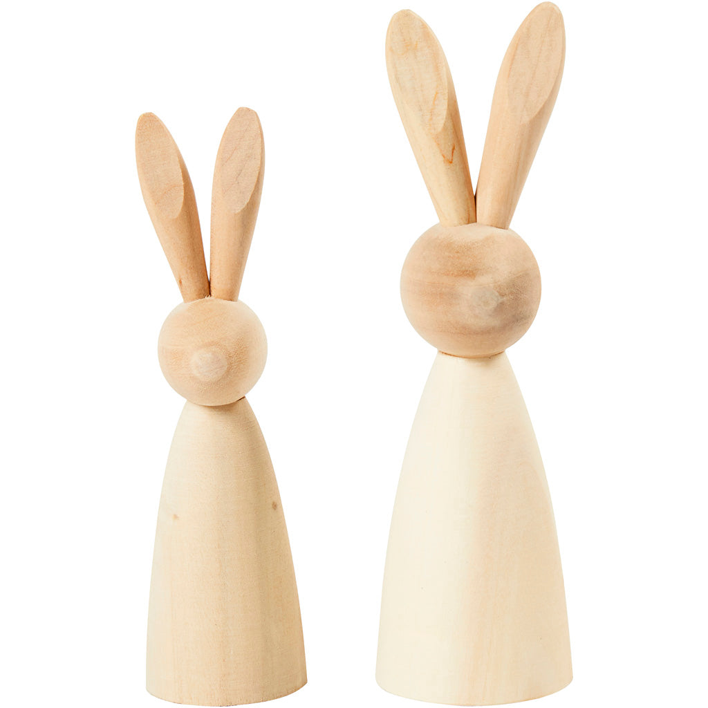 Wooden Rabbits, H: 12+14 cm, D. 3,5+4 cm, 2 pc