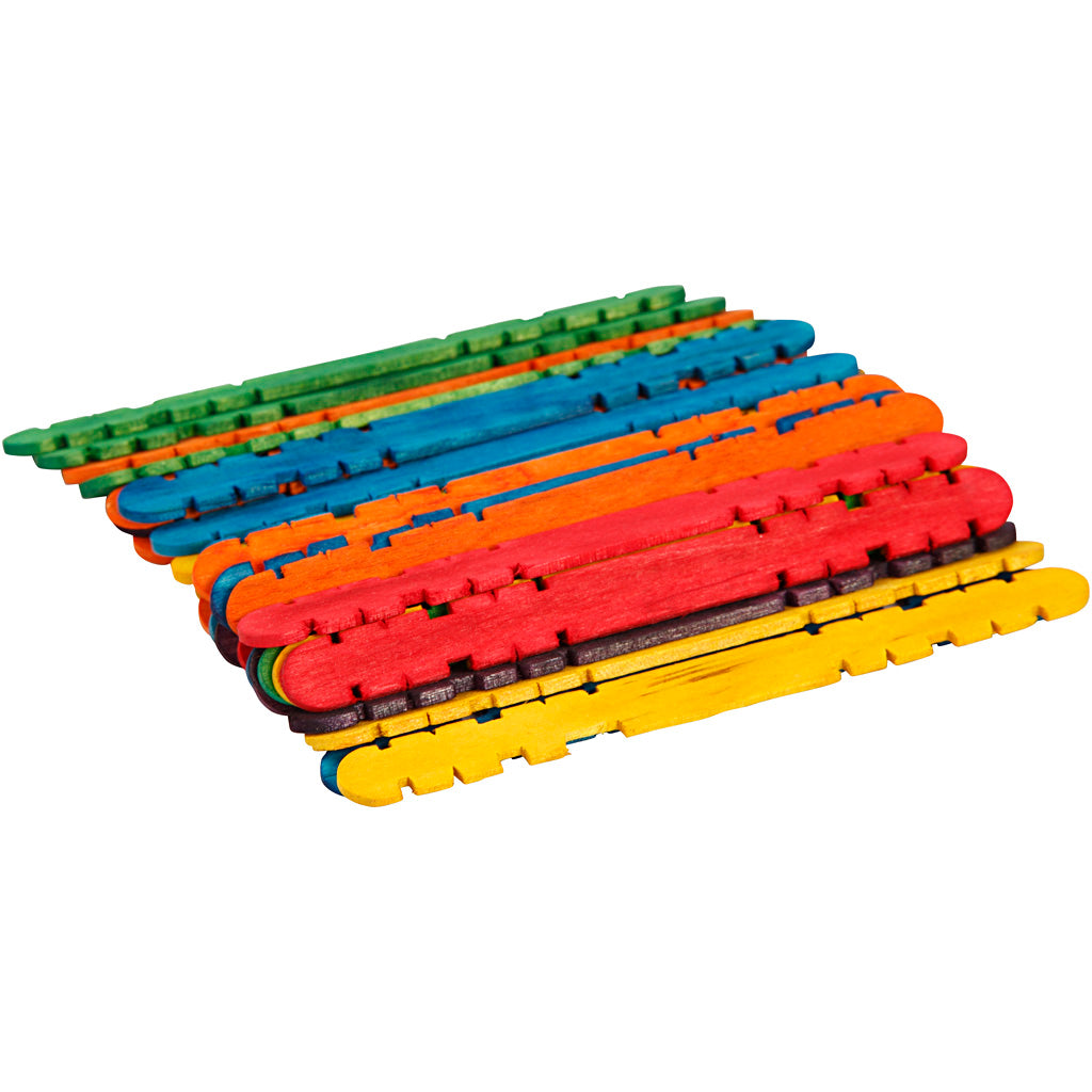 Construction sticks, L: 11,4 cm, W: 10 mm, assorted colours, 30 pc