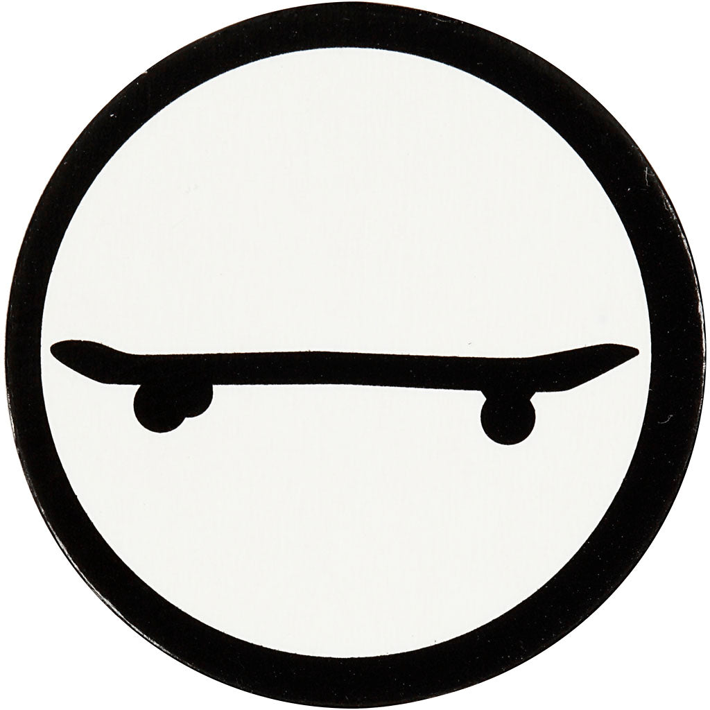 Cardboard Emblem, skateboard, dia. 25 mm, white/black, 20 pc
