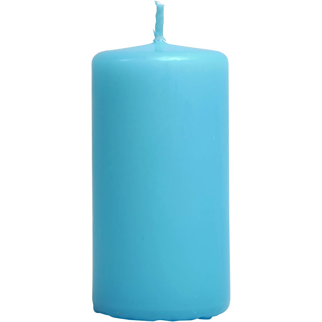 Candles, H: 100 mm, dia. 50 mm, light blue, 6 pc