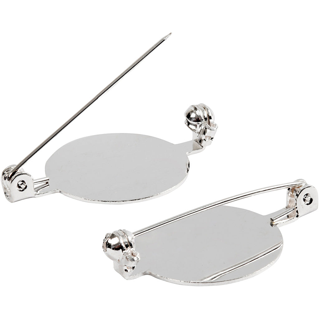 Brooch Backs, dia. 20 mm, silver-plated, 100 pc