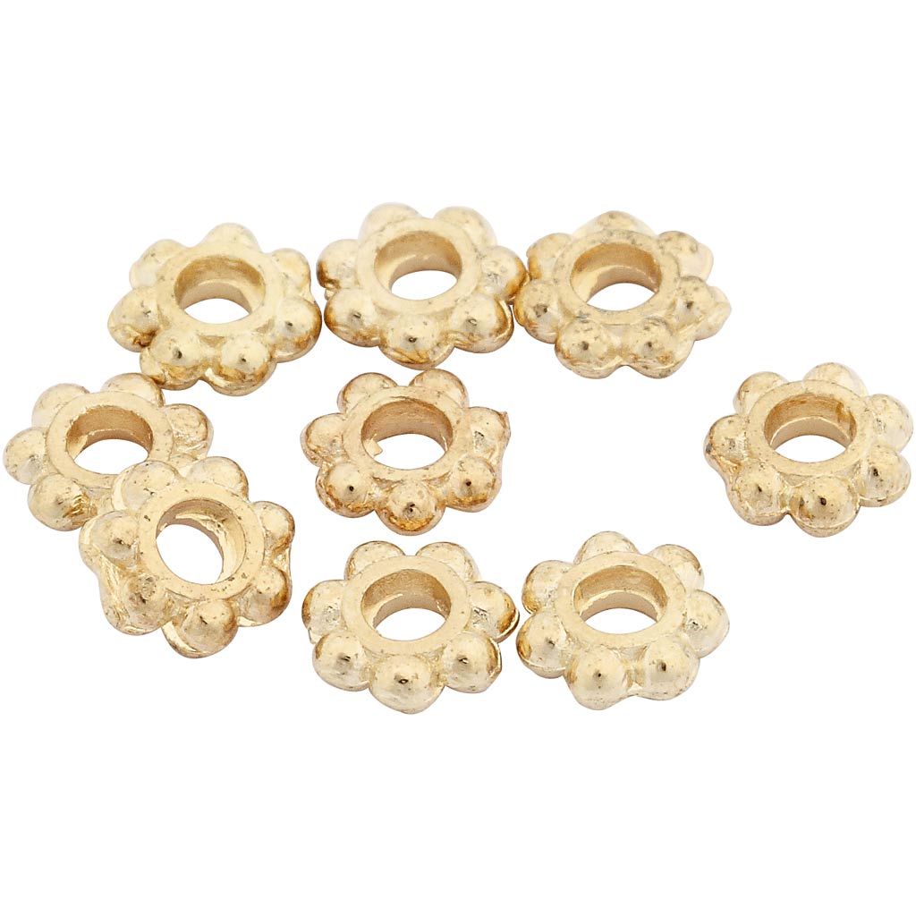 Spacer Bead, dia. 6 mm, hole size 2 mm, gold-plated, 100 pc